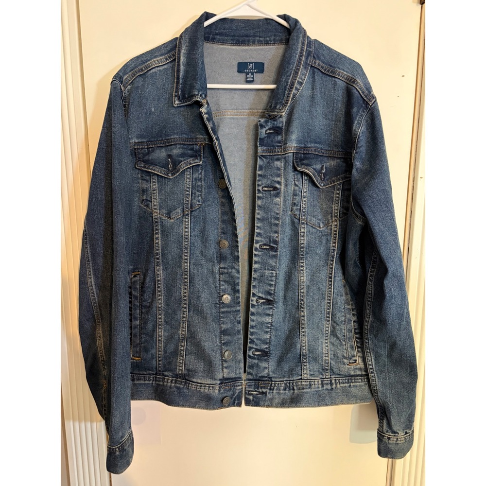 George Mens Medium‎ Wash Denim Trucker Jacket Size M Blue Jean Jacket